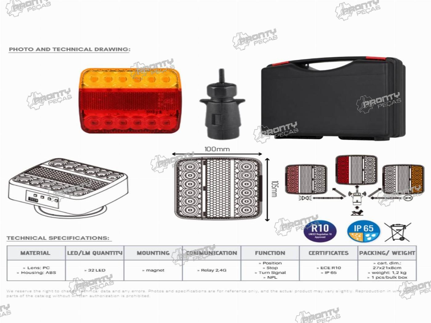 KIT LUZES SEM FIO (WIRELESS) PARA REBOQUES 